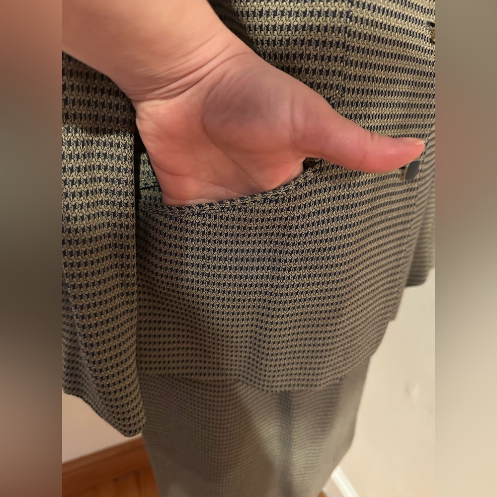 JULIANA COLLEZIONE Vintage Navy Blue & Beige Houndstooth Blazer Skirt Set Sz 10 - Picture 5 of 16